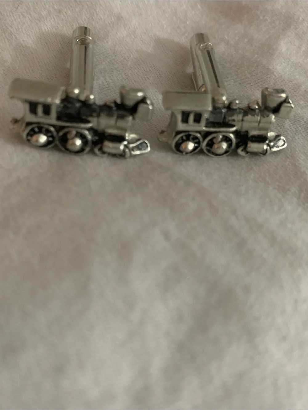 Vintage Stainless Silver TRAIN RR LOCOMOTIVE ENGINE Men's Cufflinks